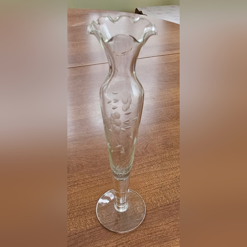 Princess House Clear Glass Vase with Etched Floral Design
